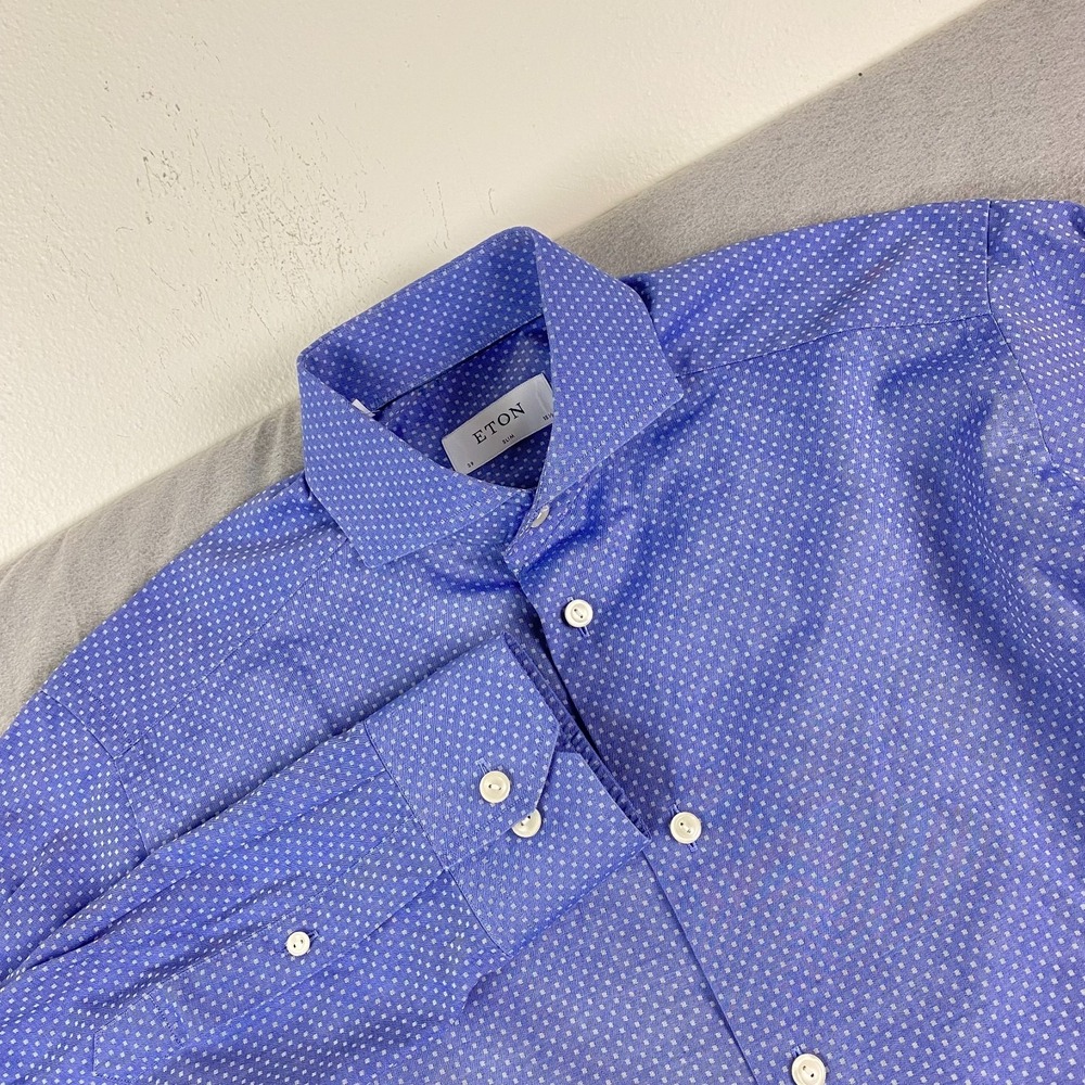 Eton Dress Shirt Mens 39 15.5 pattern cutaway collar Button Up York Long Sleeve